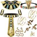 Skicuff 11 Pcs Egyptian Costume Set Egyptian Headband Collar Belt Wristbands Snake Jewelry Set Armbands Earrings Rings for Adult Halloween Cosplay Accessories