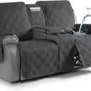 TAOCOCO Loveseat Recliner Cover with Console, Non-Slip Split Reclining Pet Cover for Dual Loveseat Recliner, Furniture Protector with Elastic Straps (2 Seater, Charcoal Gray)