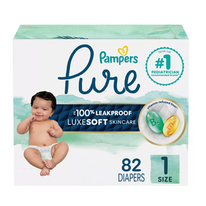 Pampers Pure Protection Baby Diapers, Size 1 (814 lbs), 82 Count, Up to 100% Leakproof, Premium Plantbased Skin Protection, Hypoallergenic Soft Diapers