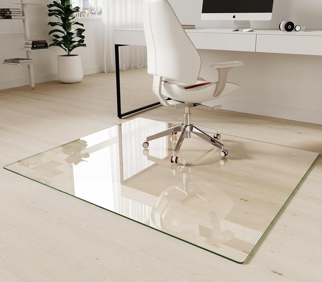 Koonmi Tempered Glass Chair Mat 45"x53" - Premium Office Chair Mat for Hardwood Floors & Low-Pile Carpet with 4 Non-Slip Pads - Thick Scratch-Resistant Surface (Clear)