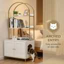 Homhedy Cat Litter Box Enclosure, Litter Box Furniture Hidden with 2-Tier Storage Shelves, Wooden Cat Washroom Furniture with Metal Frame, Modern Style, White and Gold