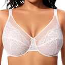 ProKloud Minimizer Bras for Women Full Coverage Supportive Plus Size Unlined Lace Underwire Bra White, 40 D