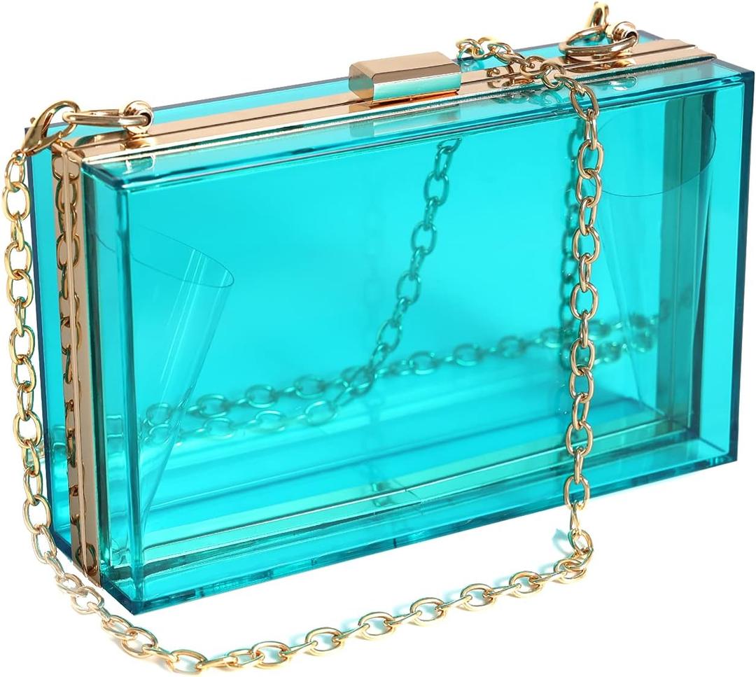 WJCD Clear Acrylic Crossbody Purse - Stadium Approved Box Clutch with Gold Chain, Small Transparent Evening Bag for Women | Premium Acrylic
