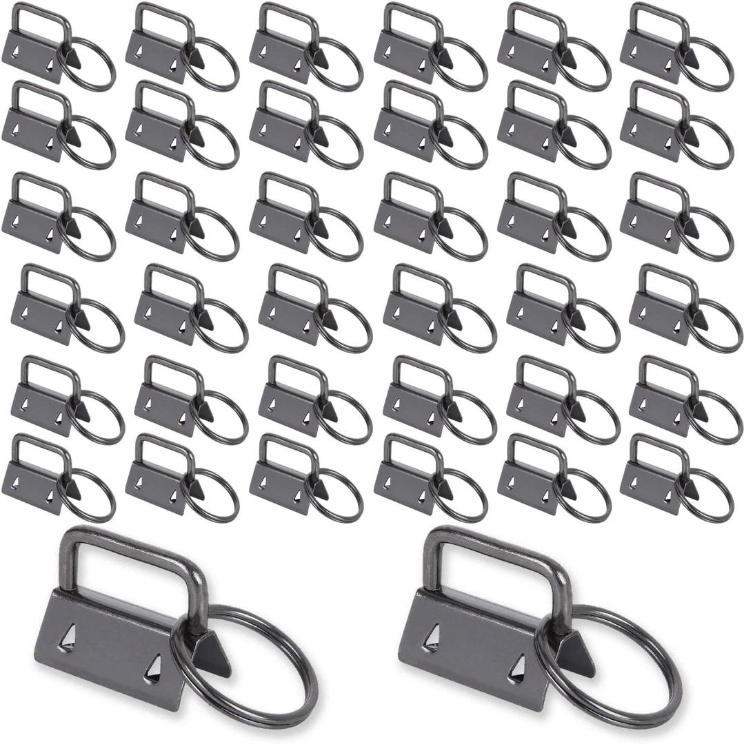Acrux7 100 Pack Key Fob Hardware 1 Inch Bulk Black Keychain Wristlet with Key Ring for Wristlet Keychain, Key Lanyard, Key Chain Making Kit