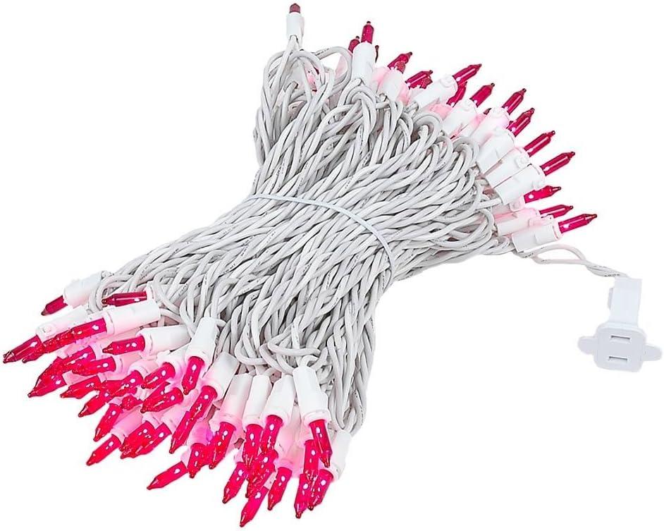 Novelty Lights 50 Feet 100 Bulb Incandescent Mini Light String, Pink with 6-Inch Spacing on White Wire, UL Listed Commercial Grade Indoor/Outdoor Mini Lights, Connectable End-To-End