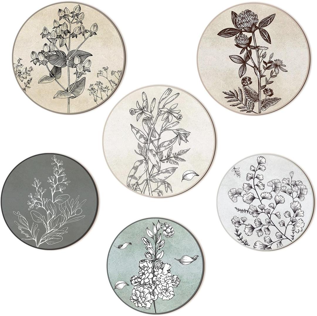 Barydat 6 Pieces Boho Plant Wall Art Decor Wooden Boho Farmhouse Rustic Bohemian Wall Hanging for Bedroom Living Room Office(Round,8 Inch, 10 Inch) (Neutral)