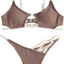 ZAFUL Women's Sexy Cutout Bikini Thong Bikini Set Tie Back Two Piece Swimsuit Bathing Suit (Medium, 2-coffee) 6