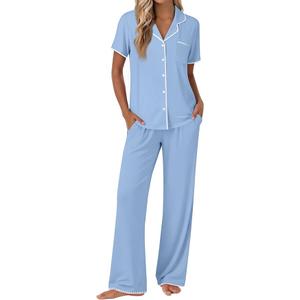 Ekouaer Pajamas for Women Set Button Up Soft Pjs Short Sleeve 2 Piece Lounge Sets Comfy Sleepwear 2XL