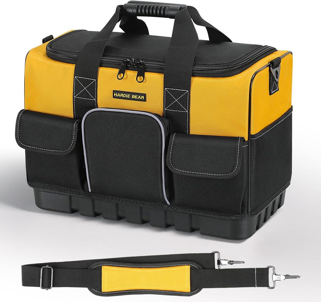 HARDIE BEAR Tool Bag, 18 Inch, Yellow and Black, Wide Mouth Opening, Multiple Pockets, Shoulder Strap