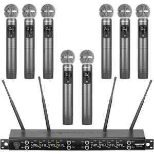 Phenyx Pro Wireless Microphone System, 8-Channel Metal Wireless Mic Set w/ 8 Cordless Mics, 8x20 UHF Frequencies, 200ft Range, Dynamic Microphones for Singing, Karaoke, Church, DJ (PTU-4200-8H)