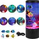 Fake Fish Tank Aquarium Lamp,Bubble Fish Lamp with 6 Artificial Fishes Night Lights, Sensory Gifts for Kids Adults, for Rooms, Offices, and Living Spaces Decor