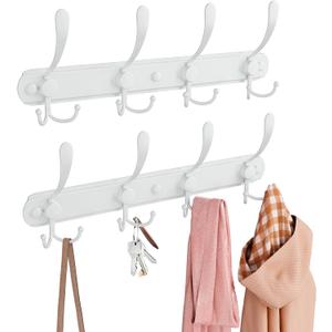 BAKON 2 Pack Coat Rack Wall Mount, 4 Tri-Hooks Heavy Duty Metal Wall Coat Rack with Hooks for Coats Towel Hats Keys,Towel Rack & Coat Hanger Wall Mount for Entryway Bathroom & Kitchen (White)