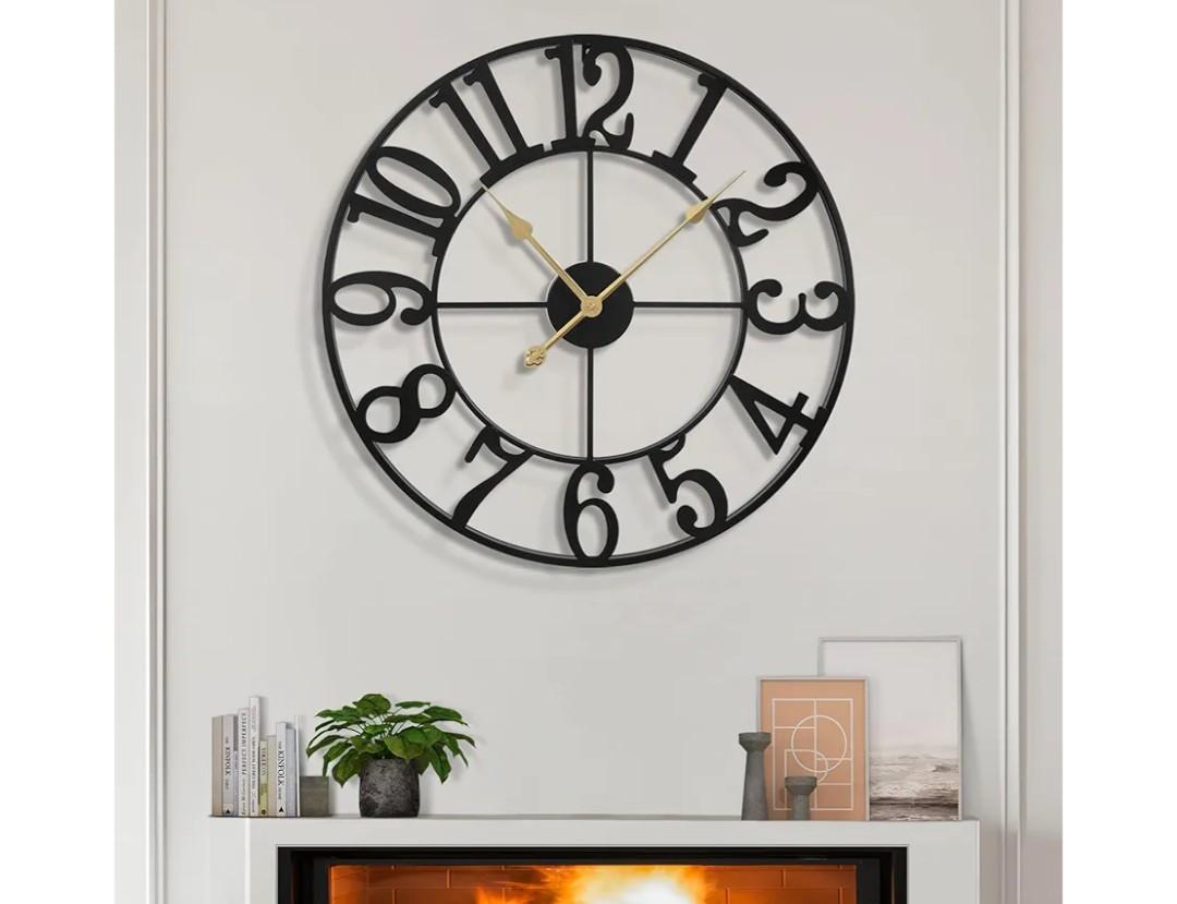 LEIKE Large Wall Clocks, Silent, Non Ticking, Battery Operated Small Vintage Round Modern Metal Wall Clock for Living Room, Bedroom, Kitchen, Farmhouse, Office Decor-13.5 Inch (Black-Arabic Number)