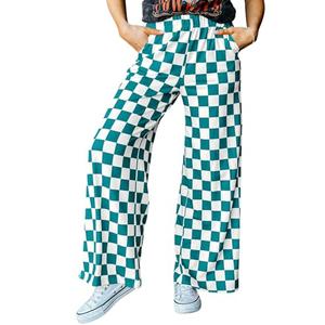 Acelitt Women's Casual Checkered Pants 2026 Spring Summer Lightweight Elastic Waist Comfy Loose Wide Leg Plaid Beach Pants Trousers Vacation Outfits XX-Large