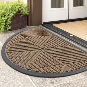 Smiry Half Circle Front Door Mat Outside Entrance, Heavy Duty Sturdy Natural Rubber Doormat, Trap Dirt and Moisture, Low Profile Mats for Indoor Outdoor Entry, Irregular Triangle (29.5x17, Brown)