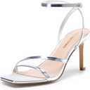 DREAM PAIRS Womens High Stilettos Heels Open Toe Square Sandals Ankle Strap Pumps Sexy Comfort Strappy Dress Shoes Party Wedding Heeled Sandals (8, Silver)