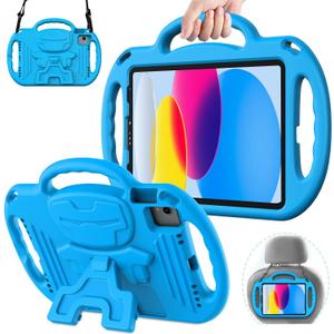 AVAWO Kids Case for iPad (A16) 11th Generation 11 Inch 2025, iPad 10th Generation 10.9" 2022, Shockproof Rugged Protective Cover with Shoulder Strap/Handles/Kickstand for i Pad 10/11 Gen, Blue