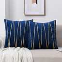 WACOMECO Soft Throw Pillow Covers - Pack of 2 Velvet Decorative Cushion Covers Cases for Sofa Bedroom Livingroom Car, 18" x 18", Navy Blue and Gold