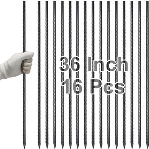 VVOKGO 36 Inch Ground Rebar Stakes (16 pcs), Heavy Duty Hook Ground Anchors, Steel Plant Support Garden Stake with Chisel Point end Black Plastic Spraying for Anti-Rust
