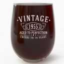 Vintage 1955 Etched 17oz Stemless Wine Glass  Happy 70th Birthday Gifts for Women Men, Cheers to Turning 70 Year Old Decorations Decor, 70th Bday Party Favors Supplies, Best Gift Ideas Her Woman 1.0