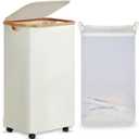 efluky Laundry Basket with Wheels, Tall Rolling Laundry Hamper with Lid and Removable Bag, Aesthetic Dirty Clothes Hamper on Wheels for Laundry Room, Bedroom, Dorm and Bathroom, 100L Beige