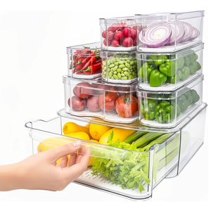 8 Pack Refrigerator Organizers, Clear Pull-out Drawer Container and Organizer Bins with Lids, Stackable Storage Containers for Fruits, Vegetable (Set of 8 (Include Pull Out Drawer))