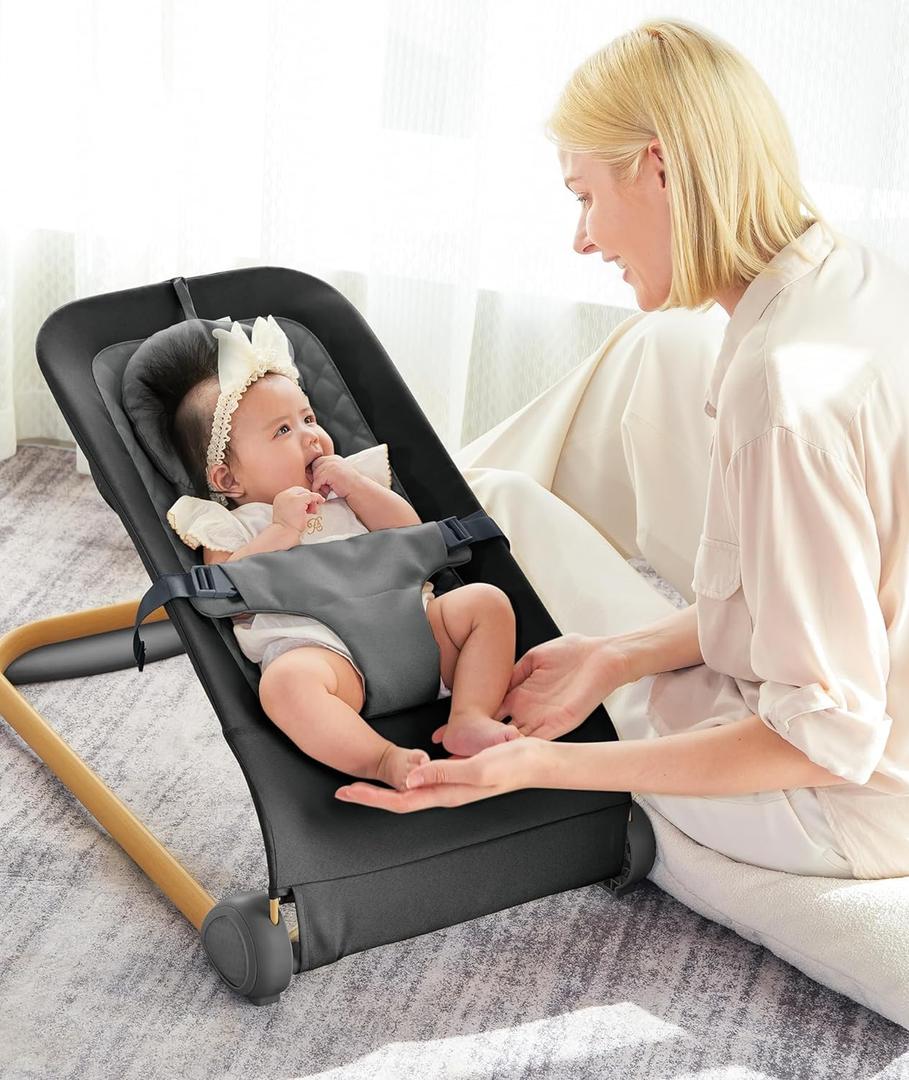 Fodoss Baby Bouncer,Portable Seat for Infants, Ergonomic Design Baby Bouncer Chair, Bouncer for Babies 0-12 Months, Black