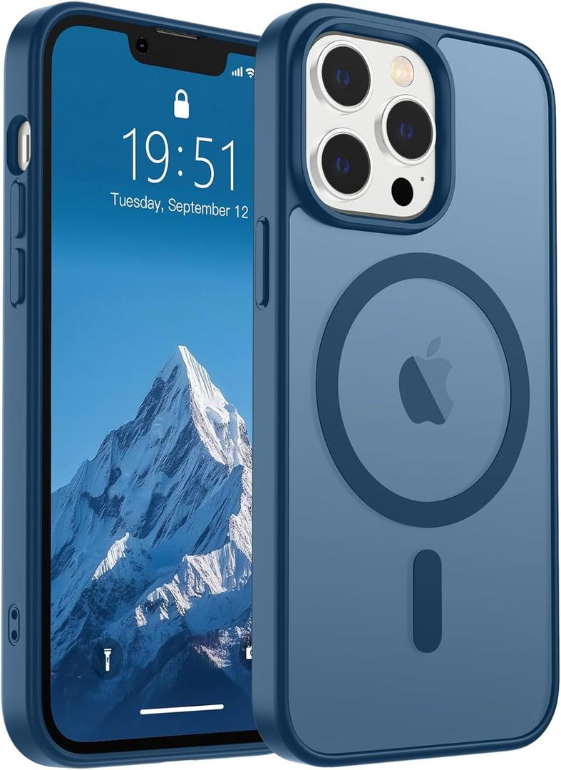SUPFINE Magnetic for iPhone 12 Pro Max Case (Compatible with MagSafe) (Military Grade Drop Protection) Slim Translucent Matte Shockproof with Anti-Fingerprint Phone Case,Deep Blue