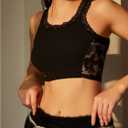 WDIRARA Women's Floral Lace Patchwork Tank Top Mesh Sheer Back Sleeveless Crop Tops (Black, S)