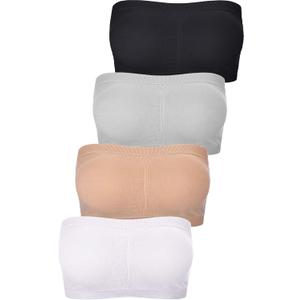 SATINIOR 4 Pieces Women Seamless Bandeau Bra Strapless Bralette Padded Tube Top Bra (S)