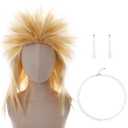Spooktacular Creations Halloween Blond Spiked Rock in Roll Wig with Earrings and Necklace,80s Diva Wig Women Rockstar for Adult Big Spiky Hair Blond Rock Star Costume Cosplay Dress-up Party Accessory (Gold)