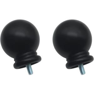 Modern Set of 2 Round Curtain Rod Finials, 46mm/1.8in Ball End Caps for 1 Inch Drapery Rods, White Plastic Finials with M5 Screws, Fits Bedroom/Living Room Curtain Rods, Home Decor Upgrade Black