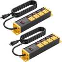 CCCEI 2PCS Heavy Duty Power Strip Surge Protector 20 AMP Individual Switches. 12 Gauge Extension Cord with Multiple Outlets. Garage, Shop, Industrial Wall Mount Electric Extender. 6FT, Yellow.