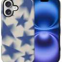 for iPhone 17 Case, Retro Blue Stars Hybrid 2 Layer Hard Shell Silicone Protective Pattern Design Case