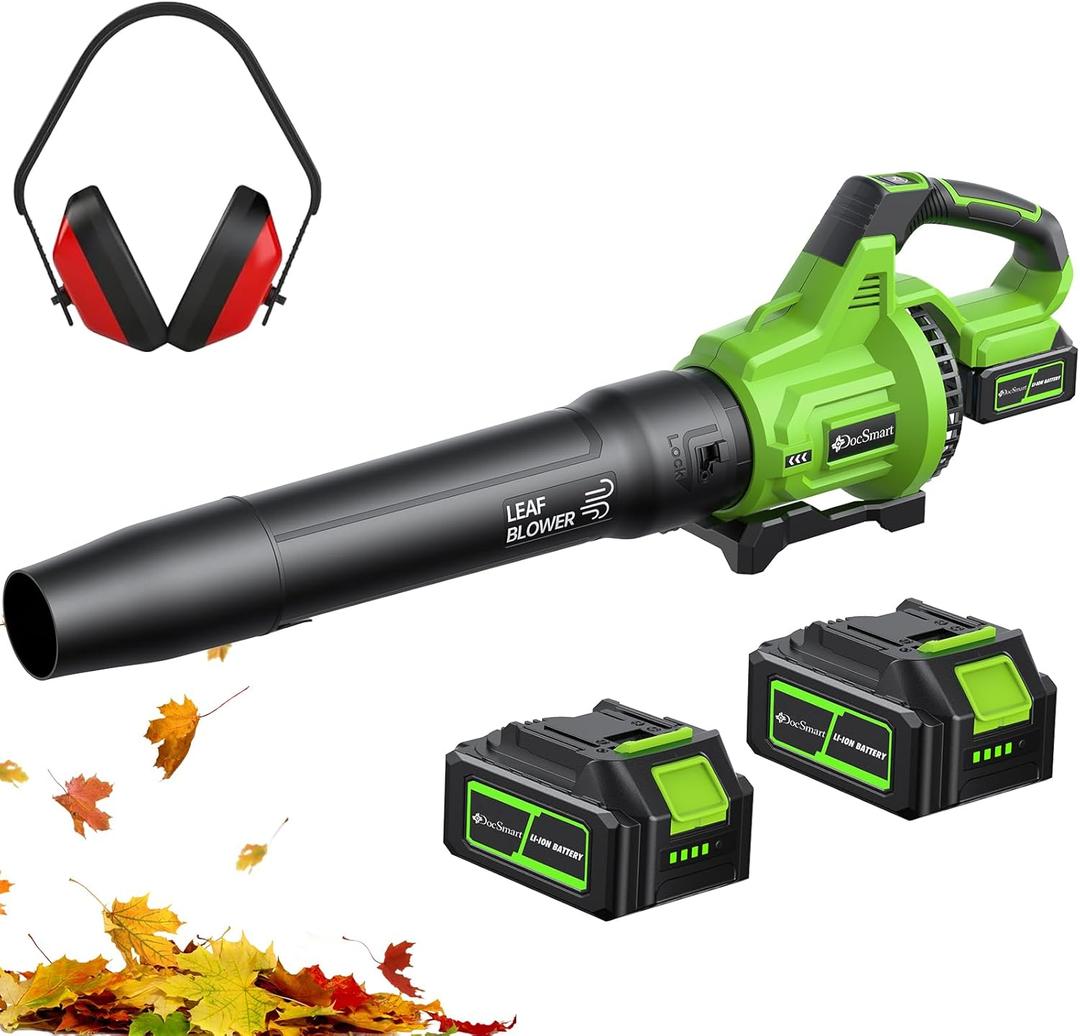 Cordless Leaf Blower 2x4.0Ah Battery Powered Electric Leaf Blower with Noise-Reduction Earmuffs, 165 MPH 650 CFM Garden Tools for Lawn Care, Yard, Patio, Garage