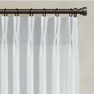 90 Inch Long Pleated Linen Curtains 2 Panel Set for Living Room 350GSM Thick Linen Textured Drapes Pinch Pleat Pure Snow White Ivory Semi Sheer Curtain for Dining Room Office Sliding Glass Doors