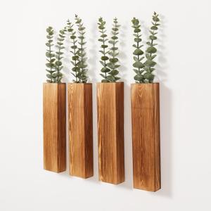 4-Pack Wood Wall Planters with 8 Removable Faux Eucalyptus Stems - Modern Farmhouse Wall Decor for Living Room, Bedroom, Bathroom - Wooden Wall Vases and Fake Eucalyptus for Home Office Decor