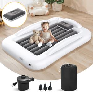 Inflatable Kids Travel Bed - Portable Comfortable Air Mattress with 3 Sides Safety Bumpers - Blow Up Bed for Camping & Travel (53 Inches)