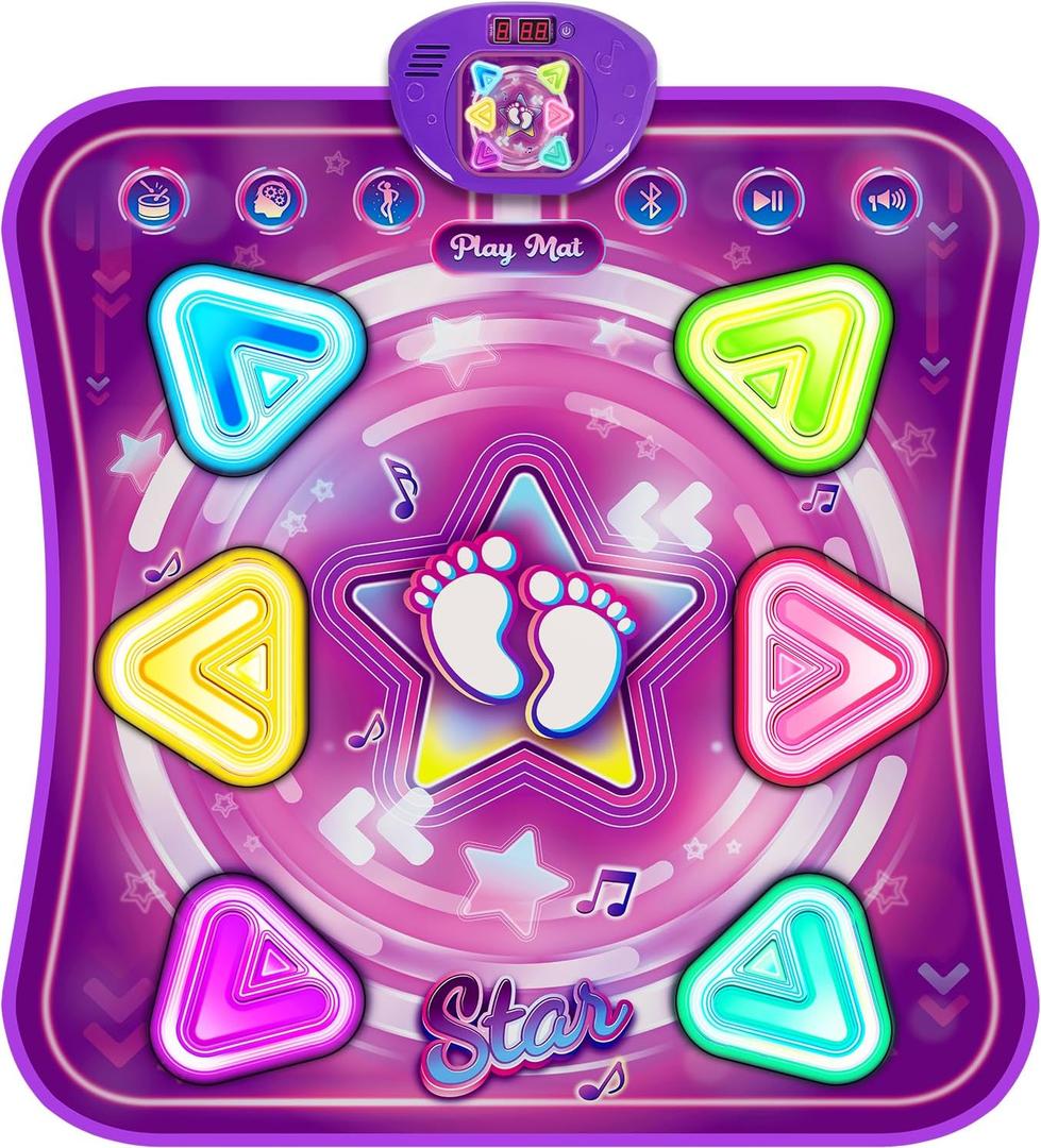 Dance Mat for Girls, Light-up 6-Button Dance Pad with Wireless Bluetooth & 5 Game Modes, Kids Electronic Dance Mats Musical Dancing Toys Christmas Birthday Gifts for Boys Girl Aged 3 4 5 6 7 8 9 10+