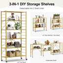 Himix 6 Tier Foldable Storage Shelves, Expandable Folding Bookshelf with Wheels, Changeable into 2 Shelf Units, Collapsible Adjustable Storage Rack Metal Shelves for Garage Kitchen, Basement, Gold