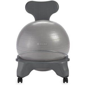Gaiam Classic Balance Ball Chair  Ergonomic Stability Chair for Desk & Office | Yoga Ball Seat with Base, Air Pump, & Exercise Guide | Improves Posture & Core Strength (300 lb Capacity) (Cool Grey)