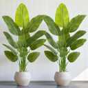 Lifelike Bird of Paradise Artificial Plant,5ft Faux Banana Leaf Tree with 10 Trunks - Perfect Indoor Silk Floor Plant for Home Decor in Living Room, Office, and Bedroom (Set of 2)