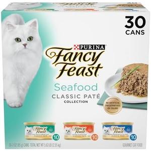 Purina Fancy Feast Seafood Classic Pate Collection Grain Free Wet Cat Food Variety Pack - (Pack of 30) 3 oz. Cans Exp.02/2029
