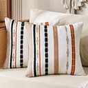 Boho Pillow Covers 18x18 Square Farmhouse Decorative Cushion Case Striped Square Cushion Cover Cozy Soft Neutral Throw Pillows Protector Modern Decorative for Couch Sofa Bed, Set of 2 (Orange)