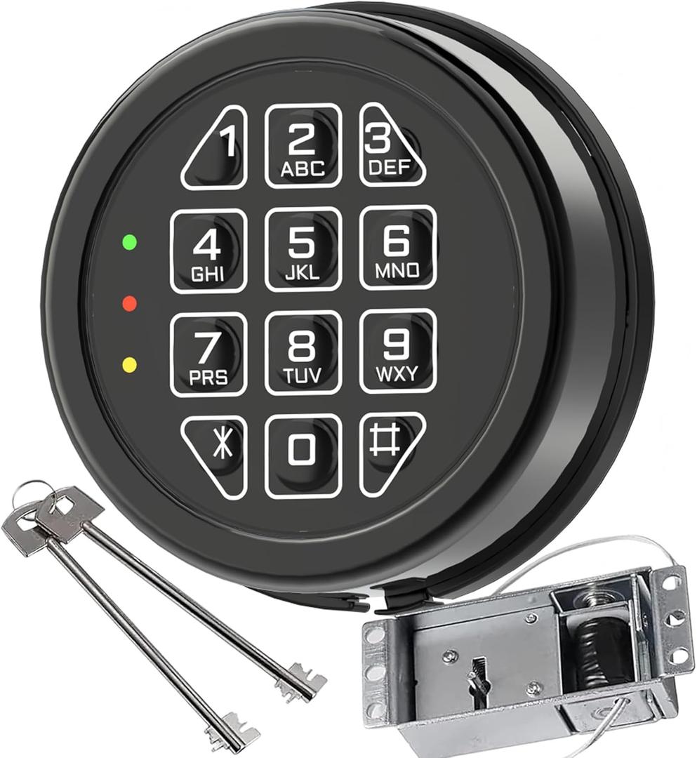 High Security Electronic Safe Lock Replacement Keypad with Solenoid Lock & 2 Override Keys, Fit Safe Box and More
