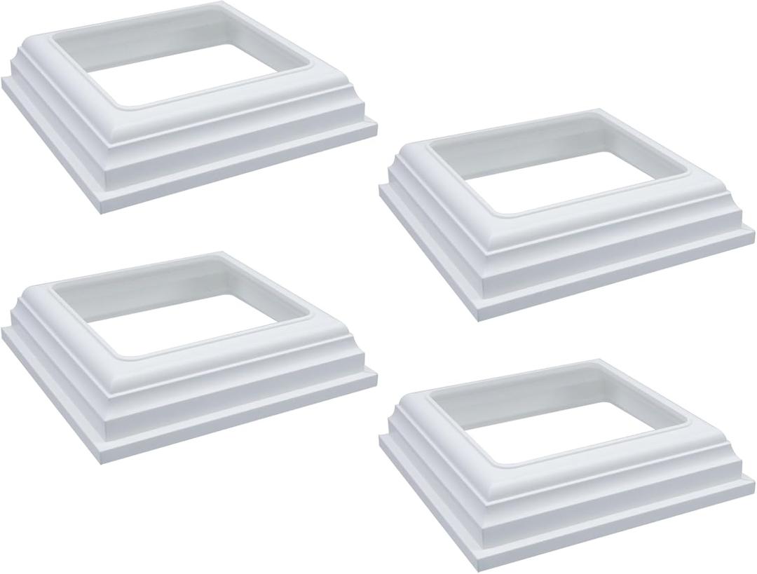 4x4 Vinyl Fence Post Skirt 4Pcs, Split Style Snap-On Post Cover Base Trim for Wood Fence Deck Railing, Porch Handrail, Stair Baluster, White PVC Post Sleeve