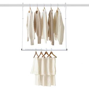 Hanging Closet Rod Extenders, Adjustable Width and Height Closet Extender Hanging Rod, Space-Saving Closet Hanging Rod, Heavy Duty Closet Bar for Hanging Clothes, 1 Pack White