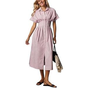 calbatic Women Striped Button Down Pleated Shirt Dress Summer Short Sleeve Ruffle A Line Swing Long Blouse Midi Long Dress, S calbatic Women Striped Button Down Pleated Shirt Dress Summer Short Sleeve Ruffle A Line Swing Long Blouse Midi Long Dress, S