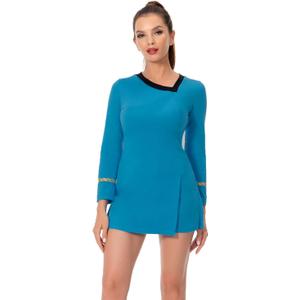 Adult Shirt Dress Women Long-Sleeve Uniform Bodycon Top Classic Cosplay Costume Movie Work Clothes Outfit (XX-Large, Blue)