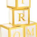4 Pcs Prom Boxes with Letters 11.8 x 11.8 x 11.8 Inch Clear Prom Balloon Boxes Transparent High School College Graduation Party Favors Supplies(Gold)